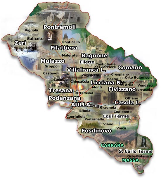 Mappa della zona della Lunigiana